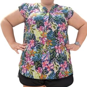 Plus Size Mandee 3X Floral  Colourful Short Split Sleeve Dress Top Flattering !